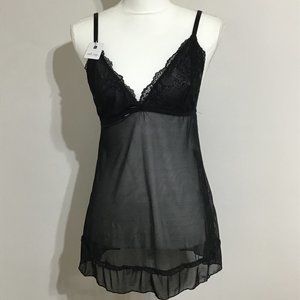 Womens Black Size Large Lacey Chemise & G-String Set Rene Rofe Sexy Slinky